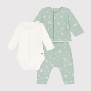 Completo verde con stampa floreale 3 pezzi in tubique neonato