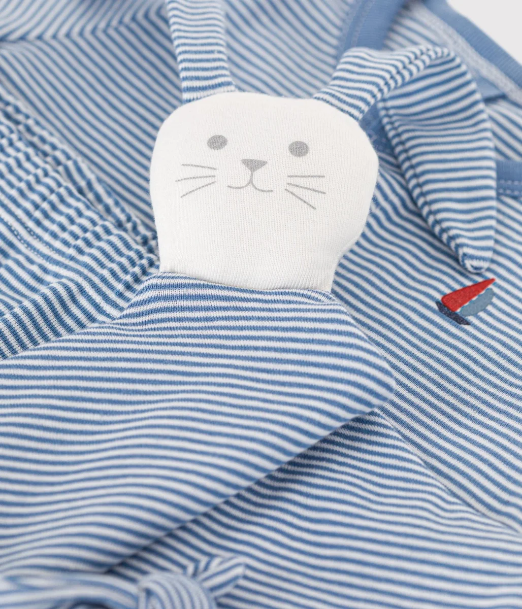 Set azzurro con doudou stampa righe - immagine 4