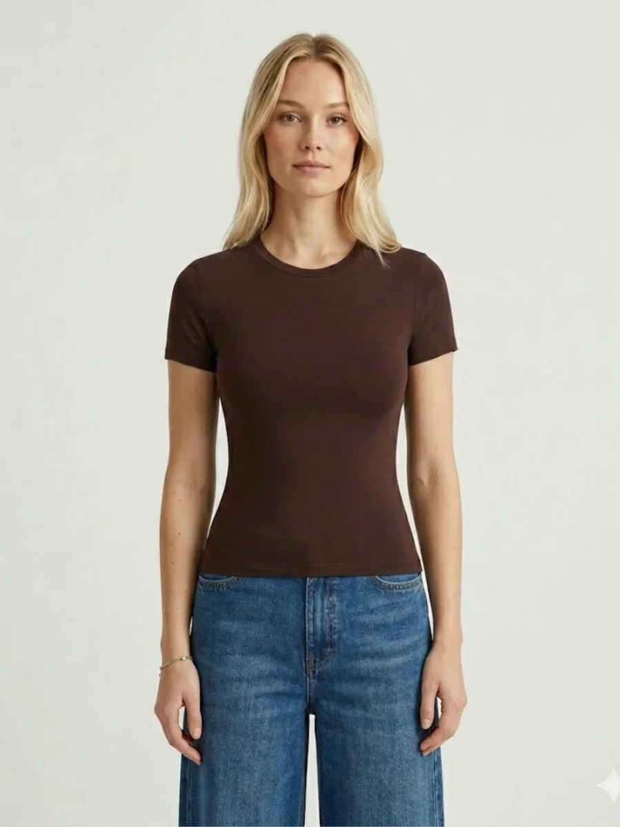 T-shirt girocollo in cotone moro