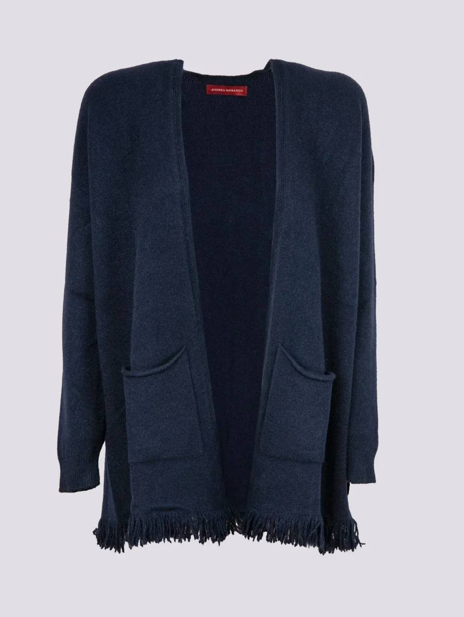 CARDIGAN APERTO CON PROFILI SFRANGIATI BLU - immagine 3