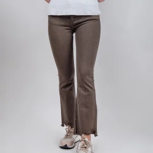 Pantalone cinque tasche sfrangiato marrone