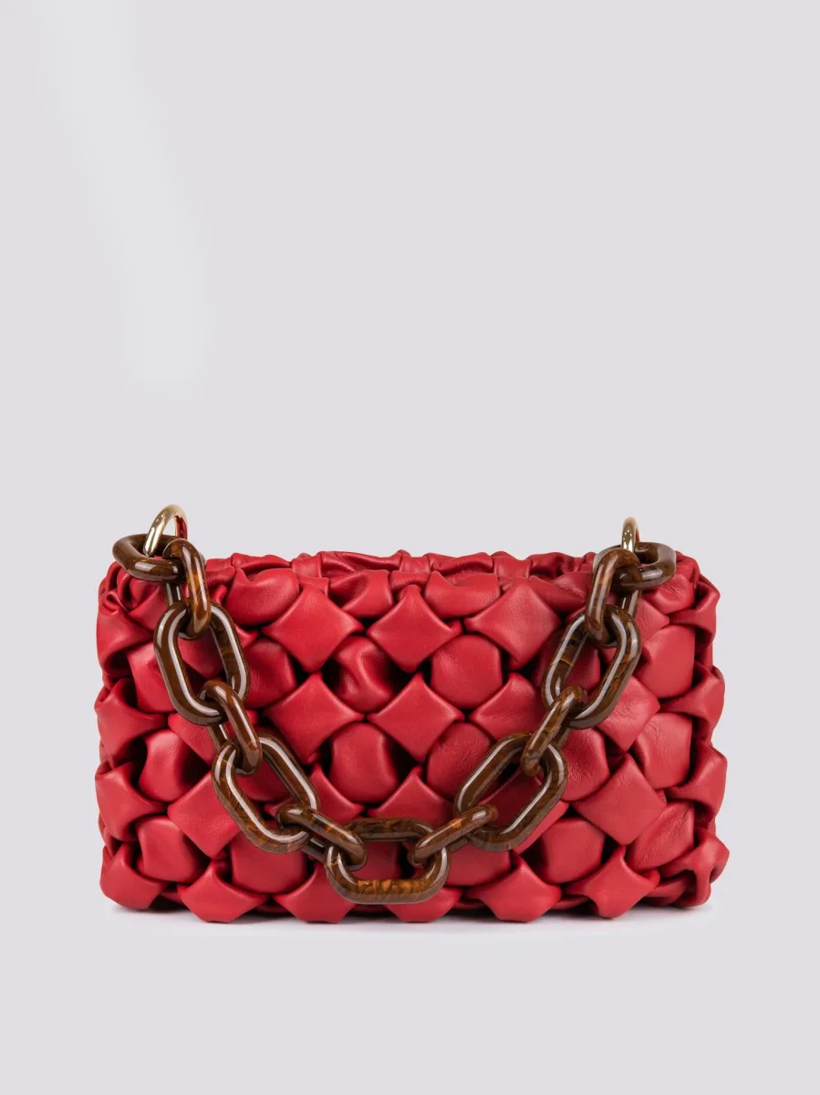 Borsa Curly In Pelle Intrecciata Bordeaux