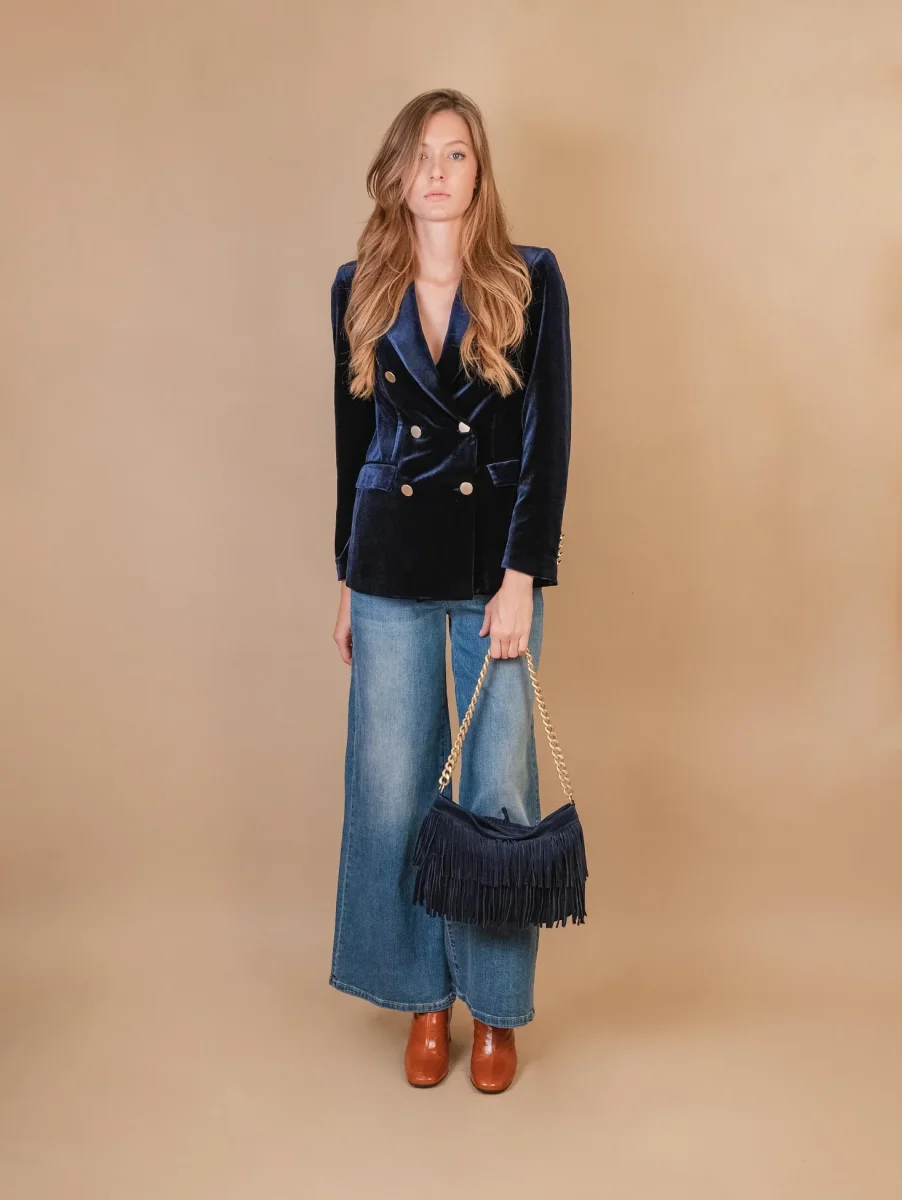Borsa in camoscio con frange blu Jigly - immagine 6