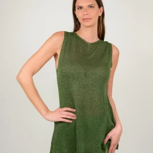 TOP SMANICATO VERDE LUREX