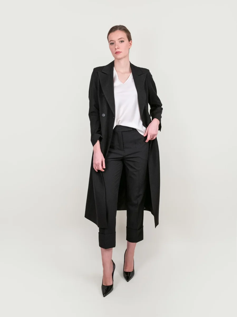 PANTALONE CON MAXI RISVOLTO IN TESSUTO NERO - immagine 5