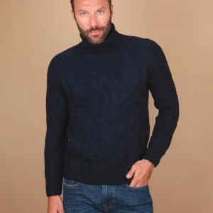 MAGLIONE A COLLO ALTO IN LANA VERGINE BLU