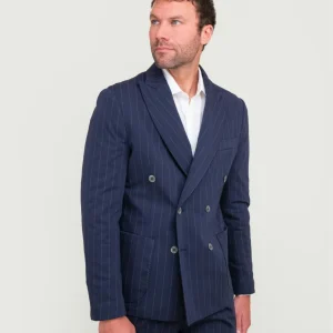 BLAZER IN COTONE GESSATO  BLU NAVY
