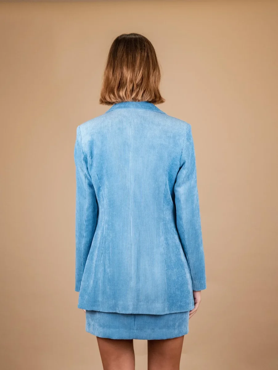 BLAZER MONOPETTO IN VELLUTO A COSTE AZZURRO - immagine 4