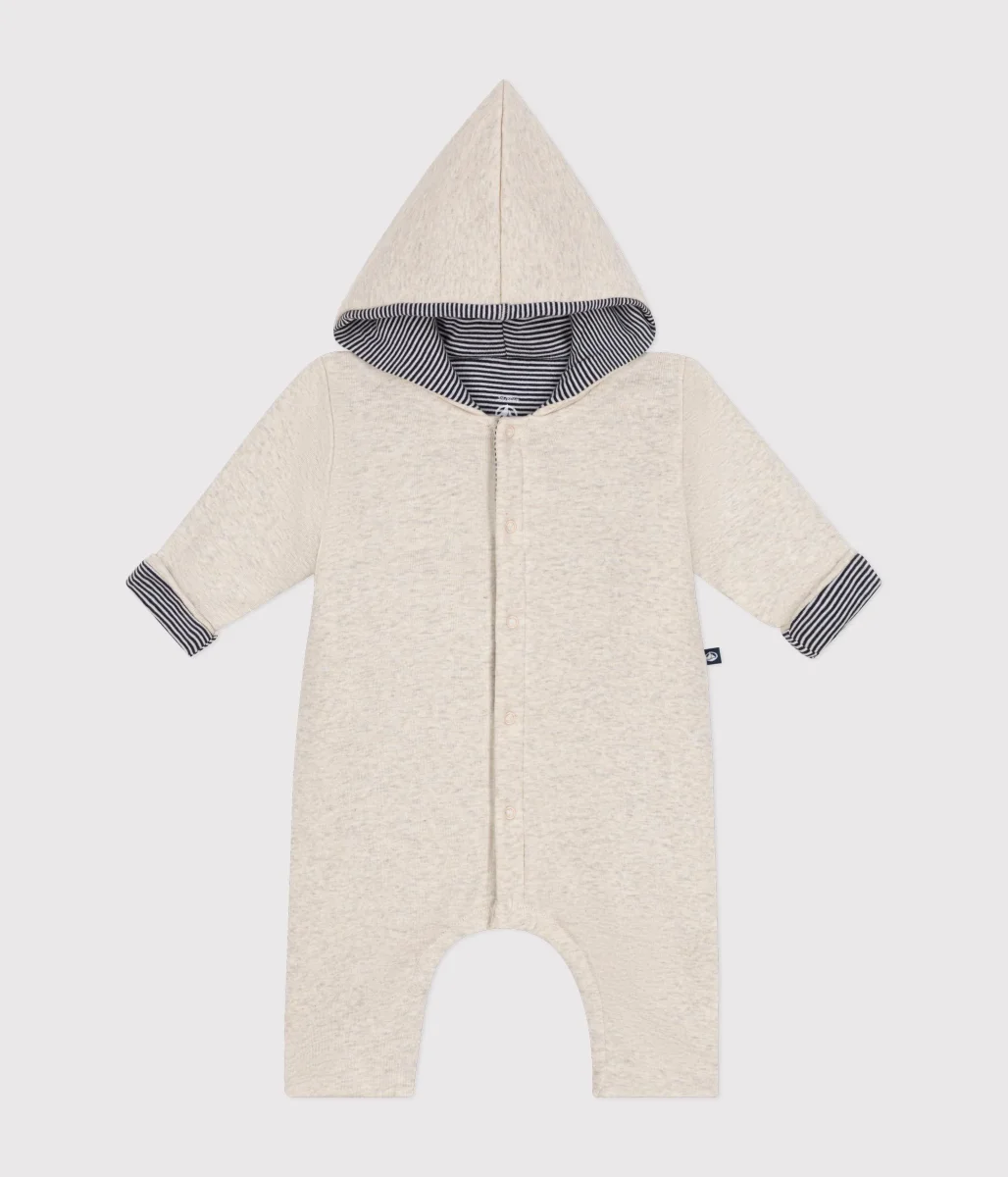Tutina beige lunga imbottita con cappuccio in cotone neonato