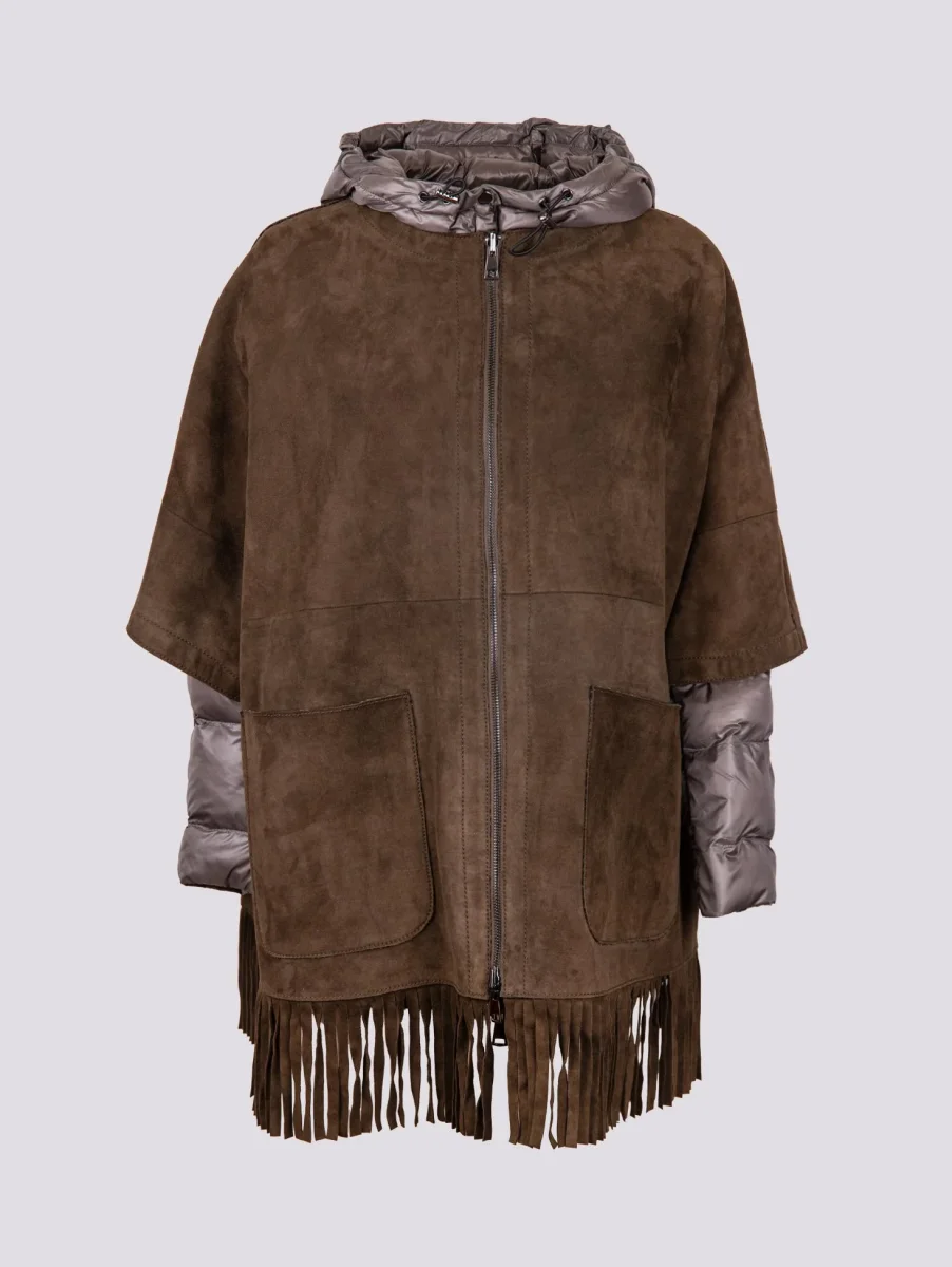 GIUBBOTTO STRUTTURATO IN CAMOSCIO CON PIUMINO IN ECO-PIUMA FANGO - immagine 3