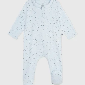 Pigiama in cotone con stelle stampate e colletto neonato