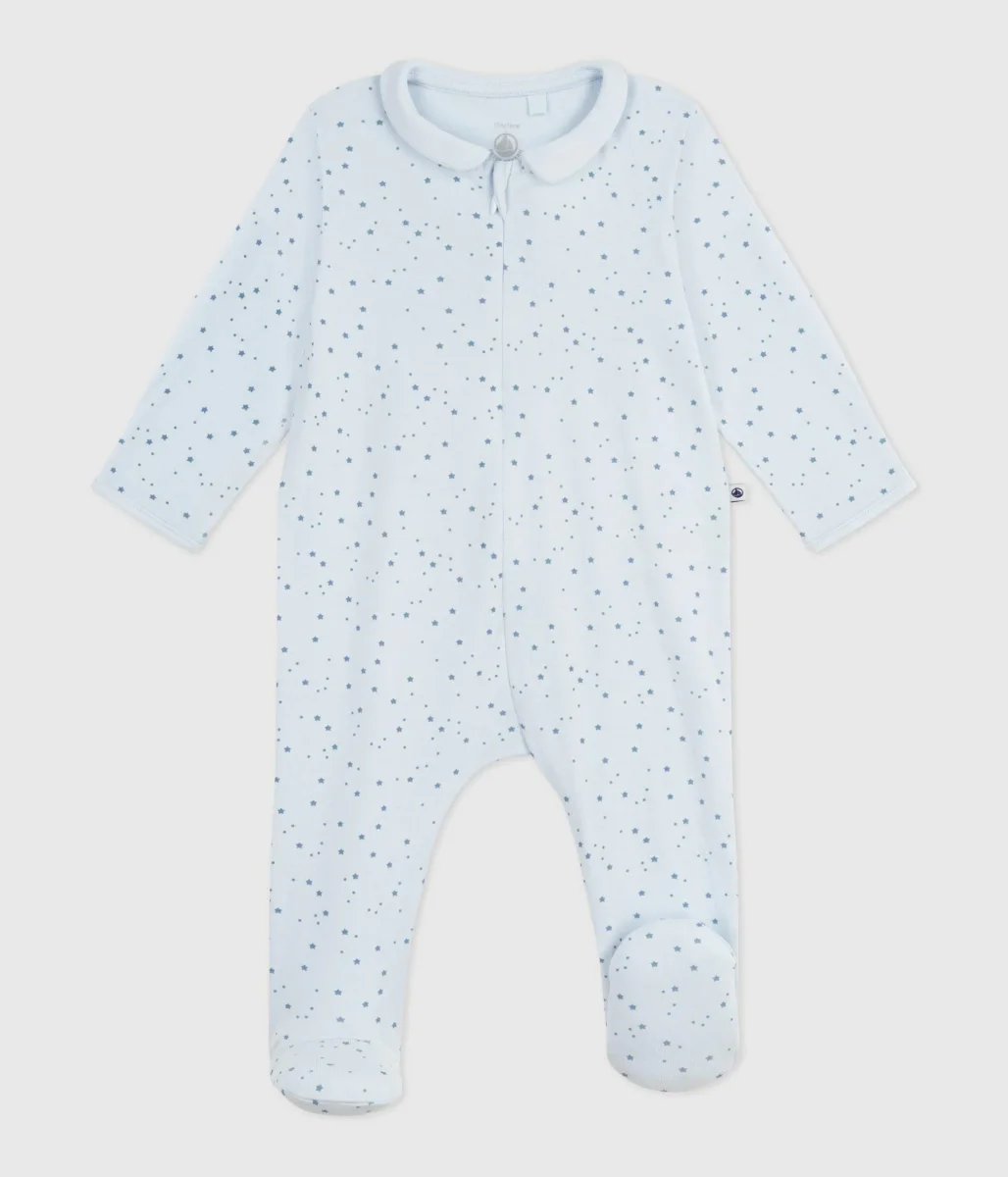 Pigiama in cotone con stelle stampate e colletto neonato