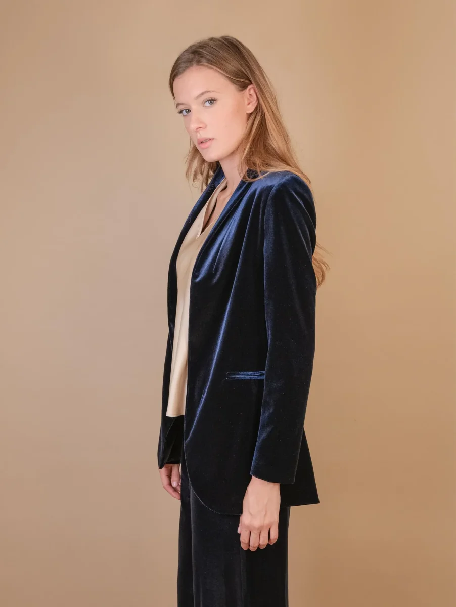 BLAZER APERTO IN VELLUTO BLU - immagine 4