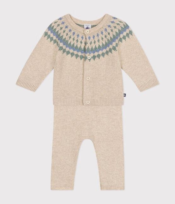 Set 2 pezzi in maglia beige motivo azzurro