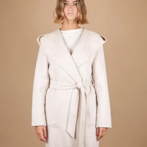 CAPPOTTINO CON CAPPUCCIO IN MISTO LANA PANNA