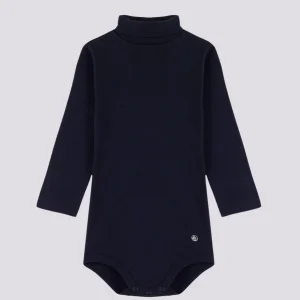 BODY IN COTONE A MANICA LUNGA E COLLO ALTO BLU