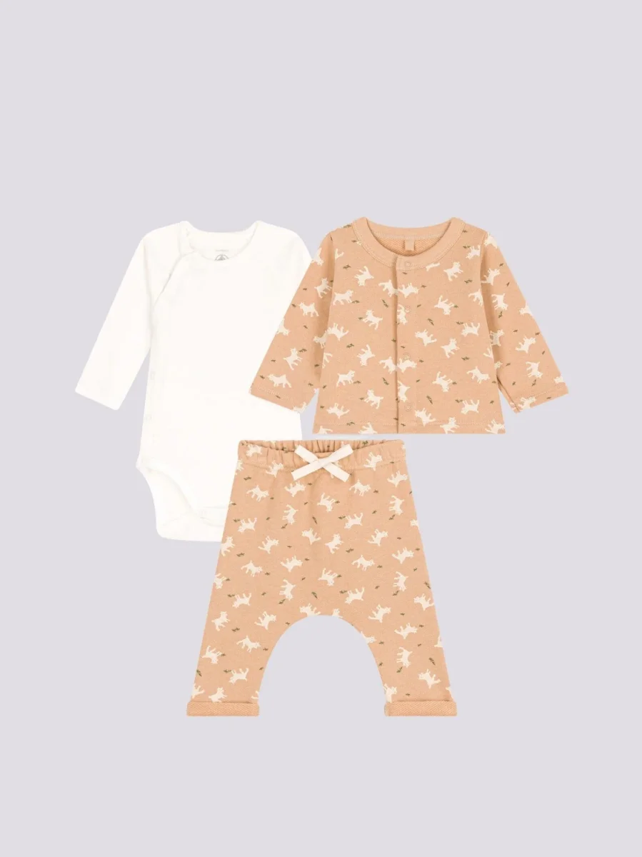 COMPLETO IN TESSUTO FELPATO CON STAMPA CAPRETTA PER BEBÈ