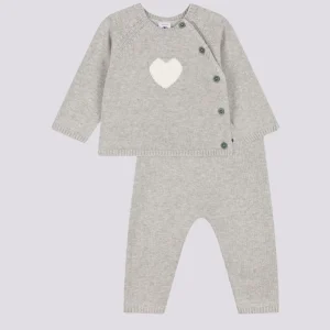 COMPLETO IN TRICOT DI LANA E COTONE CON MOTIVO A CUORE PER BEBÈ