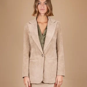 BLAZER MONOPETTO IN VELLUTO A COSTE CAMMELLO