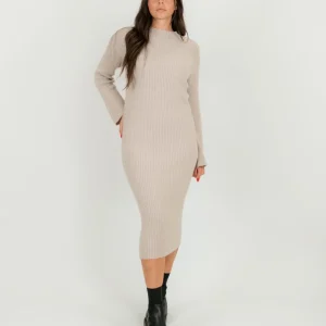 ABITO MIDI IN MAGLIA BEIGE