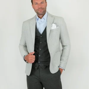 BLAZER IN TESSUTO SPIGATO GRIGIO CHIARO