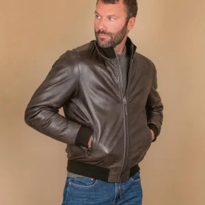 GIUBBOTTO IMBOTTITO IN PELLE NAPPA MARRONE DEREK SEAMLESS