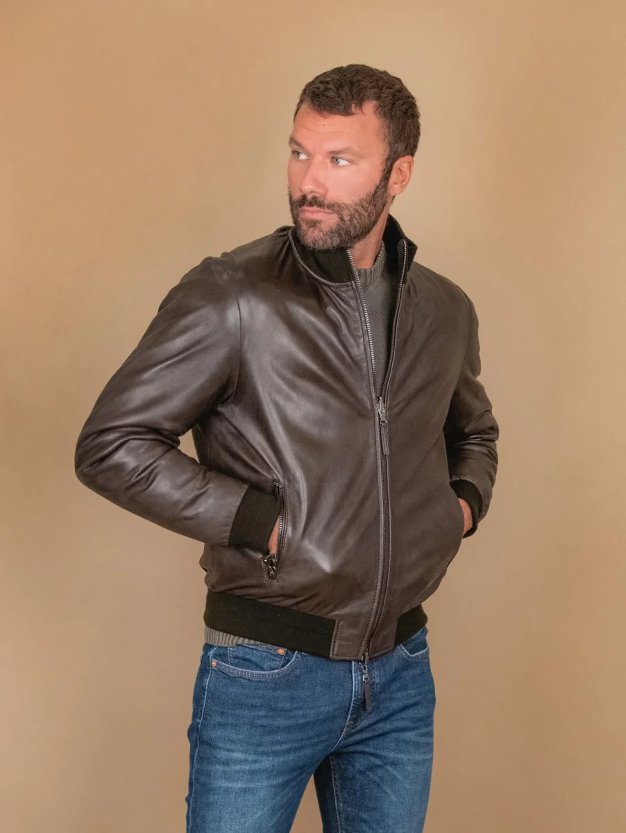 GIUBBOTTO IMBOTTITO IN PELLE NAPPA MARRONE DEREK SEAMLESS