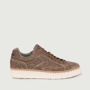 SNEAKER IN PELLE SCAMOSCIATA TAUPE CON INSERTO IN CORDA