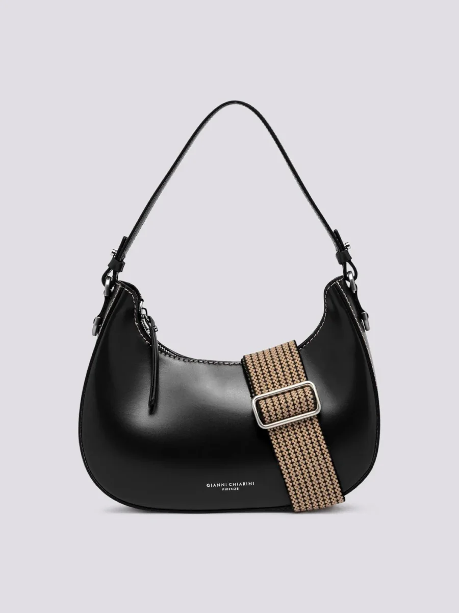 BORSA Bianca in PELLE spazzolata nera