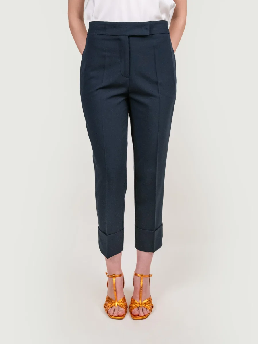 PANTALONE CON MAXI RISVOLTO IN TESSUTO BLU