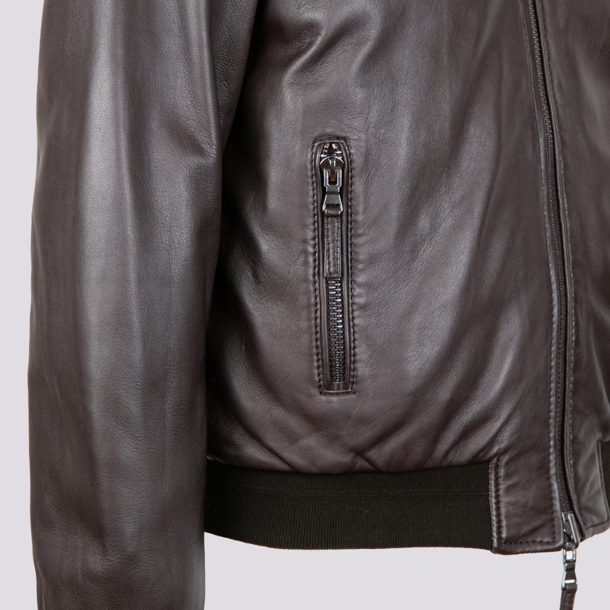 GIUBBOTTO IMBOTTITO IN PELLE NAPPA MARRONE DEREK SEAMLESS - immagine 9