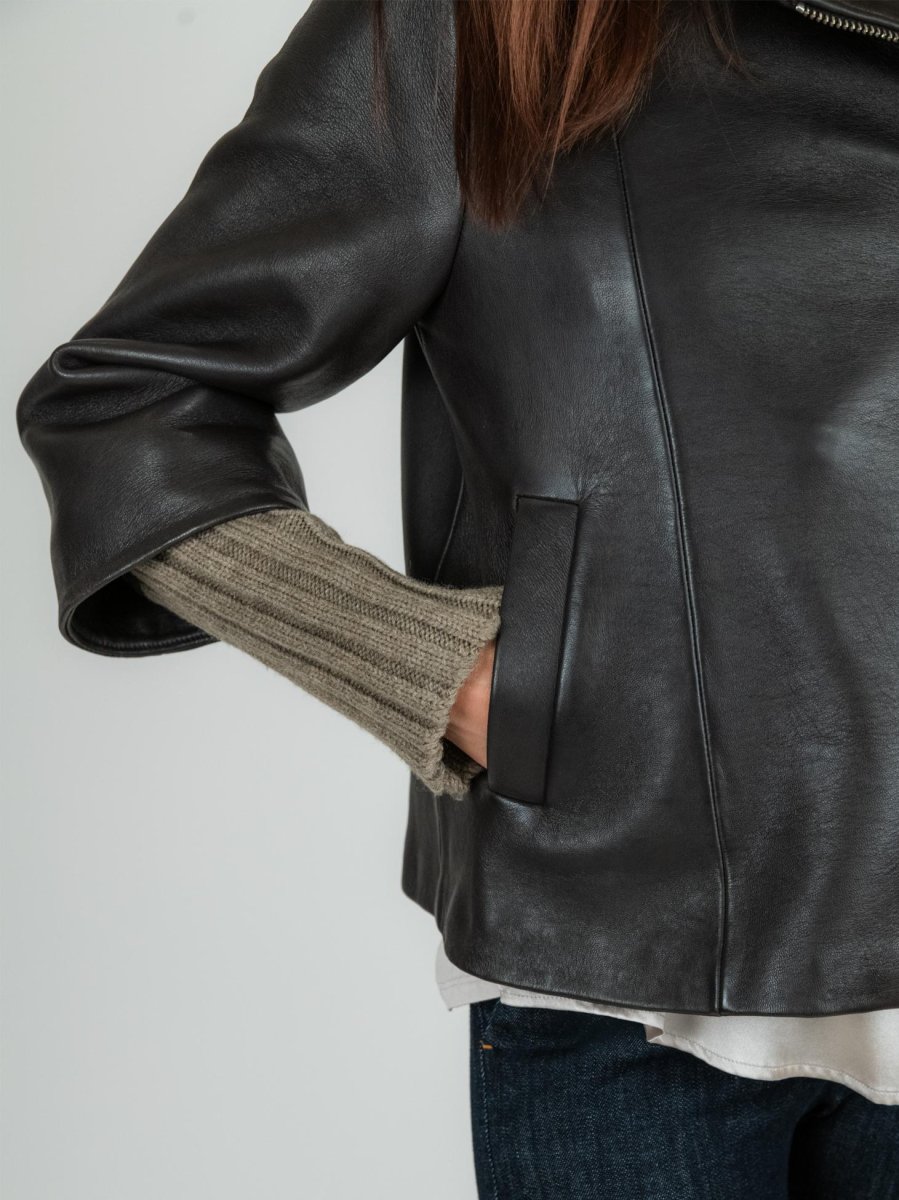 GIACCA IN PELLE GEMINI CON MANICHE IN MAGLIA - immagine 6