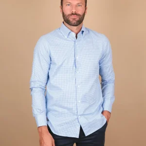 CAMICIA IN COTONE A QUADRETTI AZZURRA