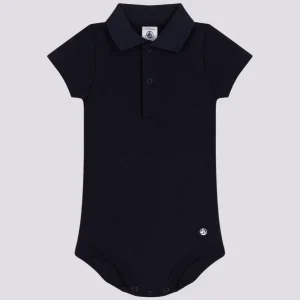 BODY CON COLLETTO POLO NERO IN COTONE BEBÈ
