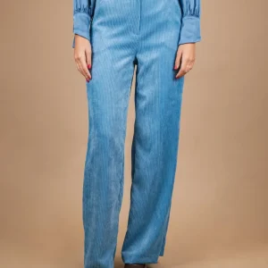 PANTALONE A PALAZZO IN VELLUTO A COSTE AZZURRO