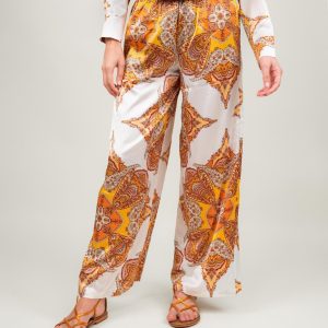 PANTALONE A PALAZZO FANTASIA ARANCIO E BIANCO