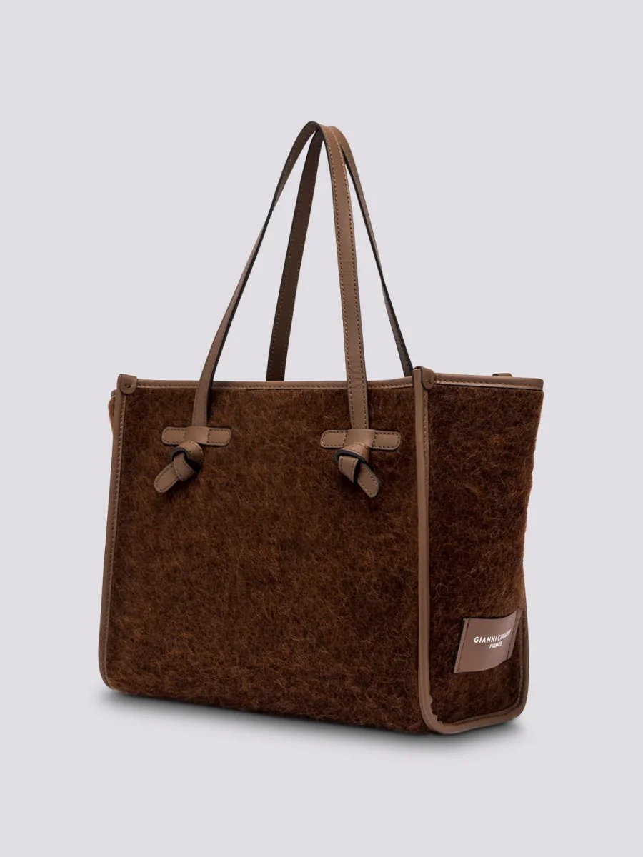 BORSA SHOPPING MARCELLA IN TESSUTO EFFETTO MOHAIR MARRONE - immagine 3