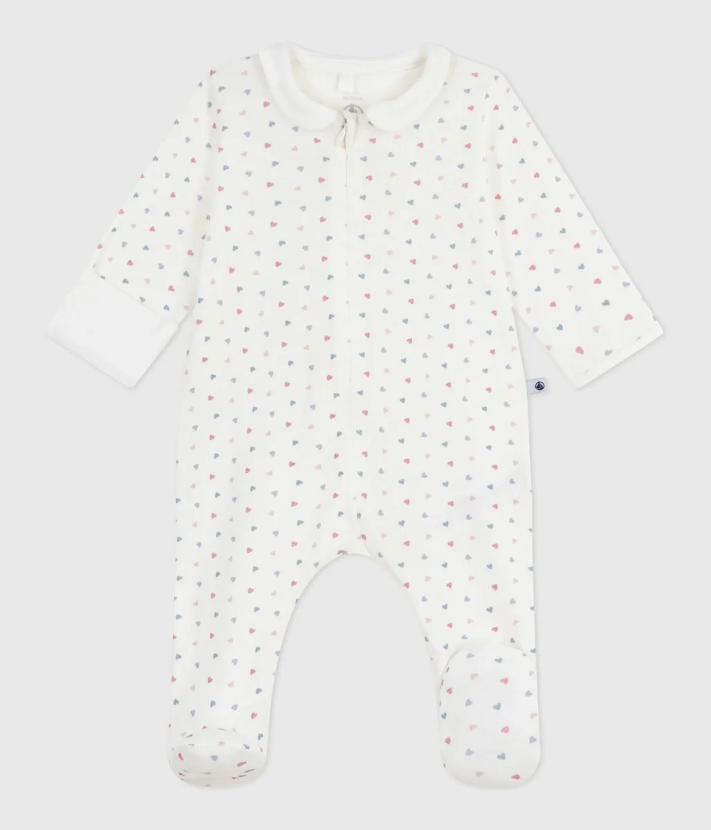 Pigiama in cotone con colletto e cuori stampati neonato