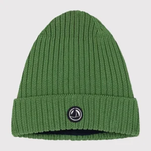 Berretto bebè in maglia verde foderato in pile