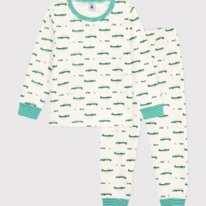 Pigiama bambino in tessuto felpato con coccodrilli stampati