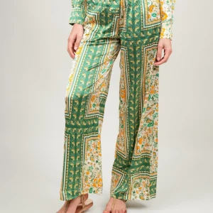 PANTALONE A PALAZZO FANTASIA VERDE E ARANCIO