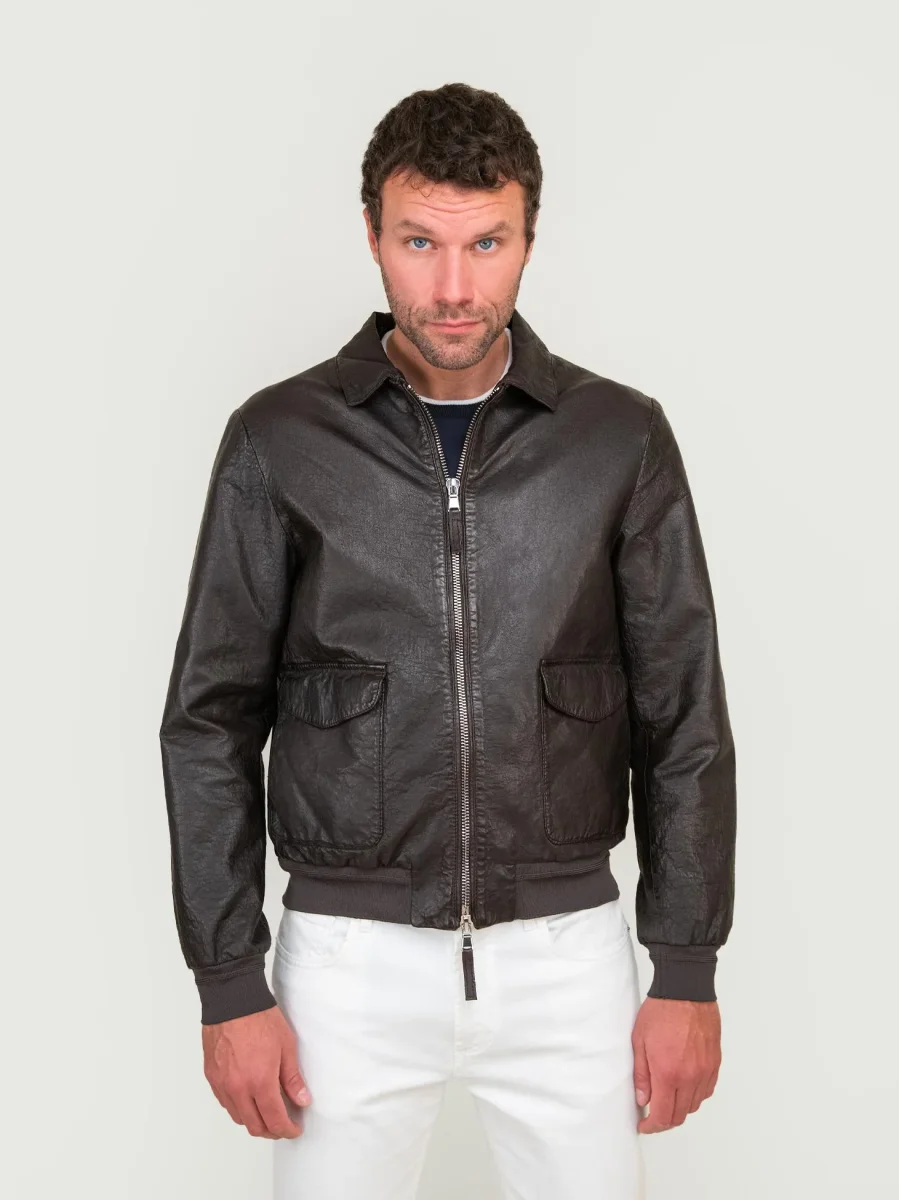 GIACCA IN PELLE MARRONE INVECCHIATA