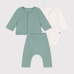 Completo verde 3 pezzi in velluto bebè