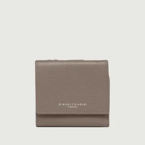 Mini portafoglio in pelle martellata beige