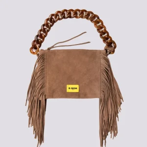 BORSA A TRACOLLA IN CAMOSCIO BEIGE CON FRANGE "FLAPPY"