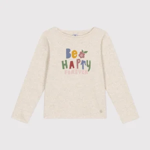 T-shirt beige a maniche lunghe a costine