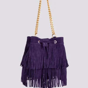 BORSA A SECCHIELLO CON FRANGE IN CAMOSCIO viola "WILD"