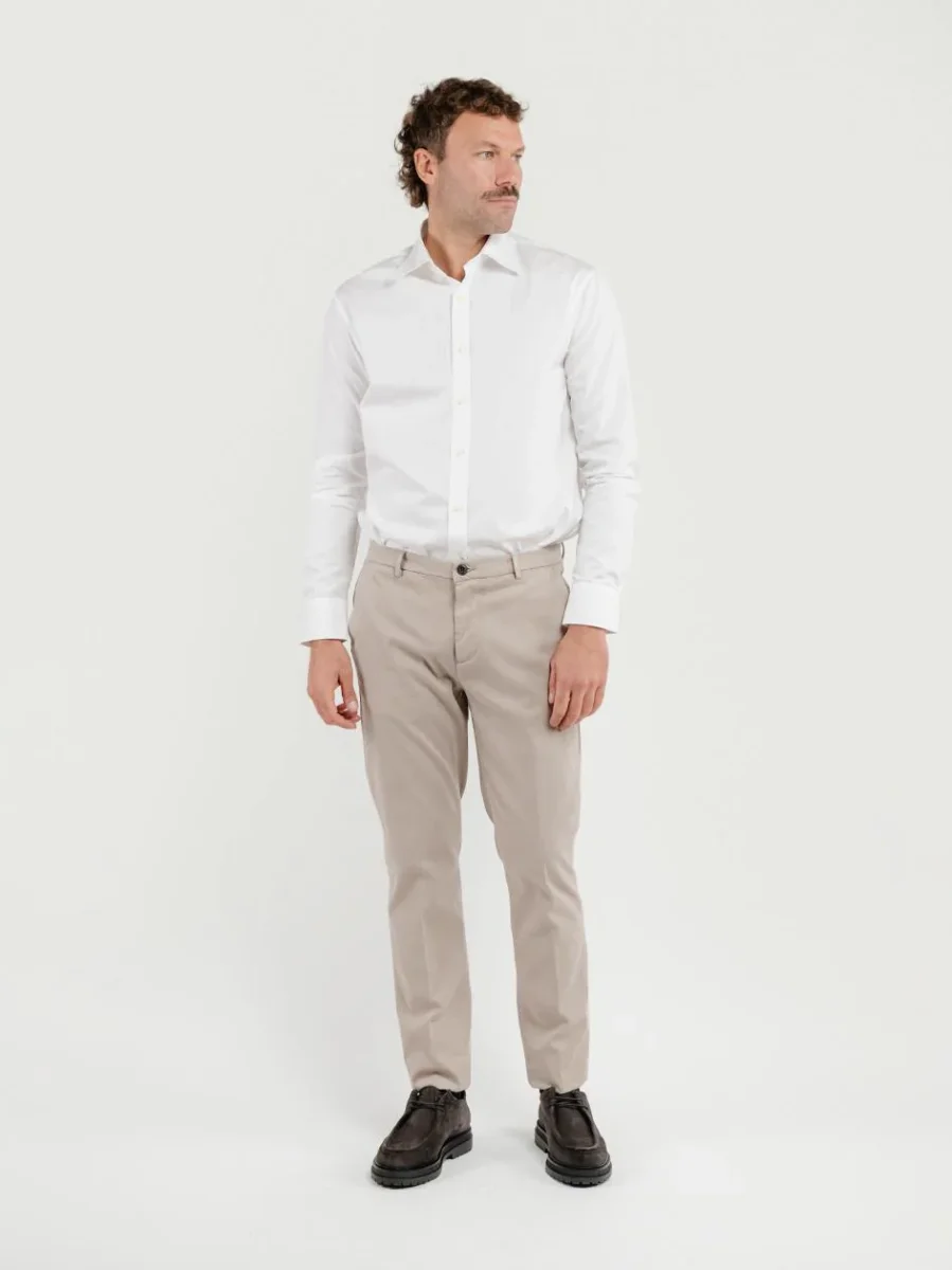 PANTALONE STRIKER IN COTONE CON MICROTRAMA BEIGE - immagine 3