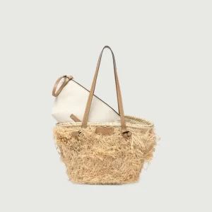 BORSA A SPALLA MIRTA IN PAGLIA CON DETTAGLI CUOIO