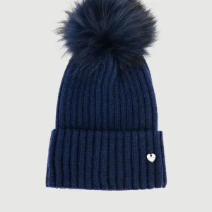 BERRETTO A COSTE BLU CON POM POM